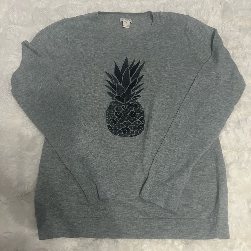 J. Crew Gray Graphic Pineapple Knit Sweater Sz S - Preppy Casual Crewneck